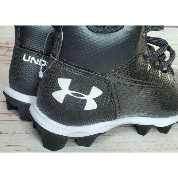 Under Armour Youth Cleated Sneakers Size 5Y – Black & White Embroidered - Picture 6 of 10